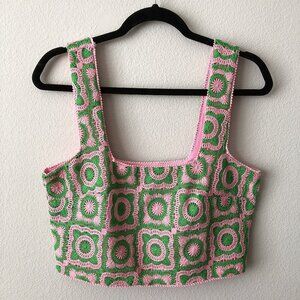Show Me Your Mumu Green Pink Crochet Sleeveless Crop Top XS